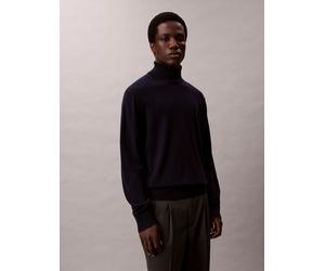 Rollkragenpullover CALVIN KLEIN JEANS "LS 100% MERINO T-NECK 14GG", Herren, Gr. XXL, blau (schwarz sapphire), Strick, Obermaterial: 100% Wolle, unifarben, regular fit normal, Rundhals, eingesetzt gera