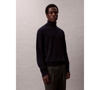 Rollkragenpullover CALVIN KLEIN "LS 100% MERINO T-NECK 14GG", Herren, Gr. M, schwarz sapphire, Strick, Obermaterial: 100% Wolle, unifarben, regular fit normal, Rundhals, eingesetzt gerader Abschluss,