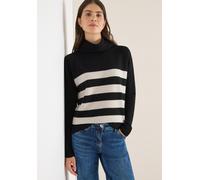 Rollkragenpullover CECIL, Damen, Gr. XL (44), schwarz, Strick, Obermaterial: 37% Baumwolle, 34% Polyacryl, 26% Polyester, 3% Elasthan, gestreift, lässig geschnitten hüftbedeckend, Rundhals, Bündchen,