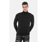 Rollkragenpullover CIPO & BAXX "Pullover", Damen, Gr. L, schwarz, Feinstrick, 65% Polyester, 35% Viskose, unifarben, regular fit, Rundhals, Pullover Rollkragenpullover, mit kariertem Strickmuster, CP2