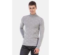 Rollkragenpullover CIPO & BAXX "Pullover", Herren, Gr. XL, grau (lightgrau), Feinstrick, 65% Polyester, 35% Viskose, unifarben, regular fit, Rundhals, Pullover Rollkragenpullover, mit kariertem Strick