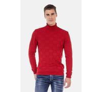Rollkragenpullover CIPO & BAXX "Pullover", Herren, Gr. XL, rot, Feinstrick, 65% Polyester, 35% Viskose, unifarben, regular fit, Rundhals, Pullover Rollkragenpullover, mit kariertem Strickmuster, CP241