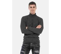 Rollkragenpullover CIPO & BAXX "Pullover", Herren, Gr. XXL, grau (anthrazit), Feinstrick, 65% Polyester, 35% Viskose, unifarben, regular fit, Rundhals, Pullover Rollkragenpullover, mit kariertem Stric