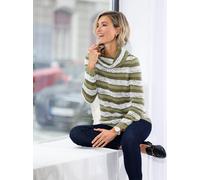 Rollkragenpullover CLASSIC BASICS "Langarm-Pullover", Damen, Gr. 54, grün (oliv, ecru, gemustert), 60% Polyacryl, 40% Polyester, gemustert, gestreift, mehrfarbig, Pullover Rollkragenpullover (49824419