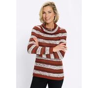 Rollkragenpullover CLASSIC BASICS "Langarm-Pullover", Damen, Gr. 56, braun (rostrot, ecru, gemustert), 60% Polyacryl, 40% Polyester, gemustert, gestreift, mehrfarbig, Pullover Rollkragenpullover (3919