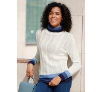 Rollkragenpullover CLASSIC BASICS "Rollkragen-Pullover", Damen, Gr. 38, weiß (ecru, marine), 100% Polyacryl, gemustert, gestreift, mehrfarbig, Pullover Rollkragenpullover (69336551-38) ecru, marine