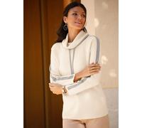 Rollkragenpullover CLASSIC BASICS "Rollkragen-Pullover", Damen, Gr. 46, beige (elfenbein, steingrau), 100% Polyacryl, gemustert, gestreift, mehrfarbig, Pullover Rollkragenpullover (79289147-46) elfenb