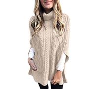 Rollkragenpullover Damen Kurzarm Strick - Grobstrickpullover Damen Oversize Elegant Grobstrick Sweatshirt Langarm Lose Sweater Pullover Winter Warm Strickpullover Casual Jumper Strickponcho Cape
