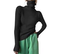 Rollkragenpullover Damen Schwarz, Feinstrickpullover Damen Oversize Langarmshirt Basic Sweatshirt Slim Fit Winterpullover Einfarbig Winter Sweater Bequem Weiche Strickpulli Rollkragen-Strickpullover