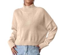 Rollkragenpullover Damen, Strickpullover Damen Oversize Grobstrick-Pullover Langarm Elegant Winterpullover Vintage Grobstrickpullover Oversize Sweatshirt Strickpulli Weiß Sweater Rollkragenpulli