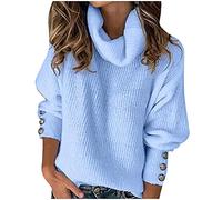 Rollkragenpullover Damen Strickpullover Einfarbig Pulli Langarm mit Knöpfen Schalkragen Rollkragenpulli Pullover Sweater Sweatshirt Gestrickte Langarmshirt Lockere Pullover T Shirt Herbst Winter