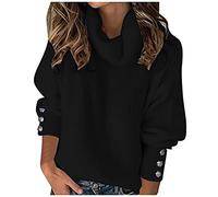 Rollkragenpullover Damen Strickpullover Einfarbig Pulli Langarm mit Knöpfen Schalkragen Rollkragenpulli Pullover Sweater Sweatshirt Gestrickte Langarmshirt Lockere Pullover T Shirt Herbst Winter