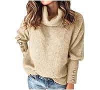 Rollkragenpullover Damen Strickpullover Einfarbig Pulli Langarm mit Knöpfen Schalkragen Rollkragenpulli Pullover Sweater Sweatshirt Gestrickte Langarmshirt Lockere Pullover T Shirt Herbst Winter