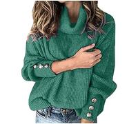 Rollkragenpullover Damen Strickpullover Einfarbig Pulli Langarm mit Knöpfen Schalkragen Rollkragenpulli Pullover Sweater Sweatshirt Gestrickte Langarmshirt Lockere Pullover T Shirt für Herbst Winter