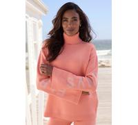 Rollkragenpullover ELBSAND, Damen, Gr. 44/46, orange (aprikose), Strick, Obermaterial: 50% Viskose, 28% Polyester, 22% Nylon, unifarben, meliert, casual, hüftlang, Langarm Rippstrickbündchen, Pullover