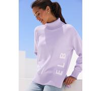 Rollkragenpullover ELBSAND "mit eingestricktem Logoschriftzug", Damen, Gr. S (36/38), lila (flieder), Strick, Obermaterial: 50% Viskose, 28% Polyester, 22% Polyamid, unifarben, figurumspielend hüftlan