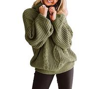 Rollkragenpullover für Damen, Übergröße, langärmelig, Zopfmuster, leger, lockerer Pullover, Armee-grün, X-Large Plus