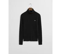 Rollkragenpullover GANT "STRETCH COTTON CABLE TURTLENECK", Damen, Gr. L, schwarz, Strick, Obermaterial: 88% Baumwolle, 10% Polyamid, 2% Elasthan, Rippbündchen, Pullover Rollkragenpullover, mit Zopfmus