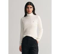 Rollkragenpullover GANT "STRETCH COTTON CABLE TURTLENECK", Damen, Gr. XL, weiß (eggshell), Strick, Obermaterial: 88% Baumwolle, 10% Polyamid, 2% Elasthan, Rippbündchen, Pullover Rollkragenpullover, mi