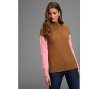 Rollkragenpullover HECHTER PARIS, Damen, Gr. 40, braun (braun rosa mélange), Strick, Obermaterial: 50% Viskose, 28% Polyester, 22% Polyamid, colorblocking, oversize hüftbedeckend, Pullover Rollkragenp