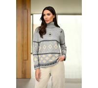 Rollkragenpullover HEINE "Pullover", Damen, Gr. 38, grau (grau, sand, gemustert), 47% Polyacryl, 26% Polyester, 16% Polyamid, 6% Wolle, 4% Elasthan, 1% metallisierte Fasern, gemustert, mehrfarbig, mel