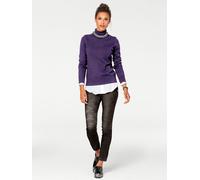 Rollkragenpullover HEINE "Rollkragen-Pullover", Damen, Gr. 38, lila (pflaume), 100% Baumwolle, unifarben, Pullover Rollkragenpullover (58917666-38) pflaume