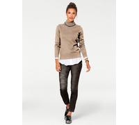 Rollkragenpullover HEINE "Rollkragen-Pullover", Damen, Gr. 40, beige, 100% Baumwolle, unifarben, Pullover Rollkragenpullover (79900812-40) beige