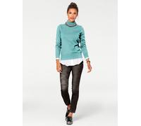 Rollkragenpullover HEINE "Rollkragen-Pullover", Damen, Gr. 40, blau (aqua), 100% Baumwolle, unifarben, Pullover Rollkragenpullover (39320806-40) aqua