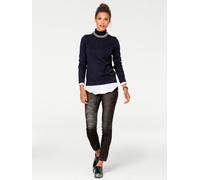 Rollkragenpullover HEINE "Rollkragen-Pullover", Damen, Gr. 40, blau (marine), 100% Baumwolle, unifarben, Pullover Rollkragenpullover (53402412-40) marine