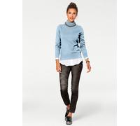 Rollkragenpullover HEINE "Rollkragen-Pullover", Damen, Gr. 42, blau (bleu), 100% Baumwolle, unifarben, Pullover Rollkragenpullover (79651322-42) bleu