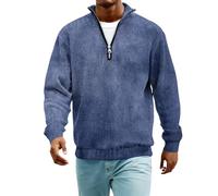 Rollkragenpullover Herren Cord Sweatshirt Half Zip V Ausschnitt Langarmshirt Business Shirt Langarm Sweatshirts Gerippter Winterpullover Strickpullover Bequem Sweater Lässig Pullis(#C Blue,4XL)