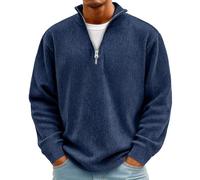 Rollkragenpullover Herren Cord Sweatshirt Quarter Zip V-Ausschnitt Langarmshirt Business Shirts Langarm Sweatshirt Jacke Gerippter Winter Thermohemd Pullover Weich Sweaters Freizeit Pulli(#B Navy,3XL)