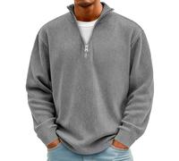 Rollkragenpullover Herren Cord Sweatshirt Quarter Zip V-Ausschnitt Langarmshirt Business Shirts Langarm Sweatshirt Jacke Gerippter Winter Thermohemd Pullover Weich Sweaters Freizeit Pulli(#B Gray,XL)