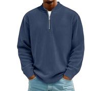 Rollkragenpullover Herren Cord Sweatshirt Quarter Zip V-Ausschnitt Langarmshirt Business Shirts Langarm Sweatshirt Jacke Gerippter Winter Thermohemd Pullover Weich Sweaters Freizeit Pulli(#A Navy,XXL)