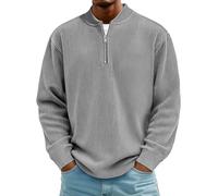 Rollkragenpullover Herren Cord Sweatshirt Quarter Zip V-Ausschnitt Langarmshirt Business Shirts Sweatshirt Jacke Gerippter Winter Thermohemd Pullover Weich Sweaters Freizeit Pulli(#A Dark Gray,XXL)