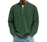 Rollkragenpullover Herren Cord Sweatshirt Quarter Zip V-Ausschnitt Langarmshirt Business Shirts Sweatshirt Jacke Gerippter Winter Thermohemd Pullover Weich Sweaters Freizeit Pulli(#A Dark Green,XXL)