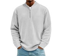 Rollkragenpullover Herren Cord Sweatshirt Quarter Zip V-Ausschnitt Langarmshirt Business Shirts Sweatshirt Jacke Gerippter Winter Thermohemd Pullover Weich Sweaters Freizeit Pulli(#A Light Gray,XL)