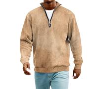 Rollkragenpullover Herren Cord Sweatshirt Quarter Zip V-Ausschnitt Langarmshirt Shirts Sweatshirt Jacke Gerippter Winter Thermohemd Pullover Weich Sweaters Freizeit Pulli(#D Earthy Yellow,XXL)