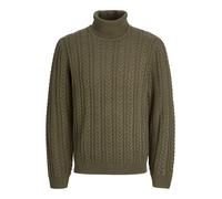 Rollkragenpullover JACK & JONES "JPRBLUSEAN KNIT CABLE ROLL NECK", Herren, Gr. M, schwarz olive, Strick, Obermaterial: 57% Polyacryl, 43% Baumwolle, unifarben, regular fit normal, Rippbündchen, Pullov