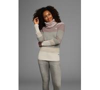 Rollkragenpullover KANGAROOS, Damen, Gr. 32/34, beige (beige, rosa), Strick, Obermaterial: 50% Baumwolle, 50% Polyacryl, gestreift, meliert, figurbetont hüftlang, Rippbündchen, Pullover Strickpullover