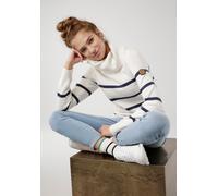 Rollkragenpullover KANGAROOS, Damen, Gr. 32/34, bunt (wollweiß, marine), Strick, Obermaterial: 60% Baumwolle, 40% Polyacryl, geringelt, gestreift, normal hüftbedeckend, Rippstrickbündchen, Pullover Ro