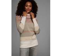 Rollkragenpullover KANGAROOS, Damen, Gr. 36/38, beige (beige, rosa), Strick, Obermaterial: 50% Baumwolle, 50% Polyacryl, gestreift, meliert, figurbetont hüftlang, Rippbündchen, Pullover Strickpullover