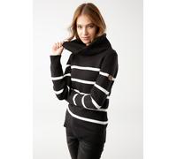 Rollkragenpullover KANGAROOS, Damen, Gr. 36/38, schwarz-weiß (schwarz, wollweiß), Strick, Obermaterial: 60% Baumwolle, 40% Polyacryl, geringelt, gestreift, normal hüftbedeckend, Rippstrickbündchen, Pu