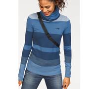 Rollkragenpullover KANGAROOS, Damen, Gr. 40/42, blau (blau, mittelblau), Strick, Obermaterial: 50% Baumwolle, 50% Polyacryl, gestreift, figurbetont hüftlang, Rippbündchen, Pullover Strickpullover Roll