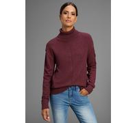 Rollkragenpullover KANGAROOS, Damen, Gr. 44/46, weinrot, Strick, Obermaterial: 50% Viskose, 26% Polyamid, 24% Polyester, lässig geschnitten hüftlang, Rippbündchen, Pullover Rollkragenpullover, mit Kno