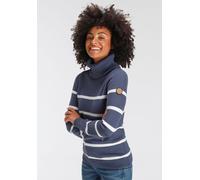 Rollkragenpullover KANGAROOS, Damen, Gr. 48/50, blau (marine, wollweiß), Strick, Obermaterial: 60% Baumwolle, 40% Polyacryl, geringelt, gestreift, normal hüftbedeckend, Rippstrickbündchen, Pullover Ro