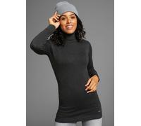 Rollkragenpullover LAURA SCOTT, Damen, Gr. 32, schwarz (anthrazit melange), Feinstrick, Obermaterial: 70% Viskose, 30% Polyamid, meliert, Basic, sehr figurbetont hüftbedeckend, hoch geschlossener Auss
