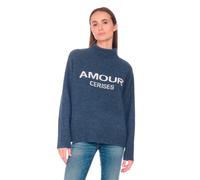 Rollkragenpullover LE TEMPS DES CERISES "DARRY", Damen, Gr. M, blau, 70% Polyester, 30% Nylon, mehrfarbig, normal, hoch geschlossener Ausschnitt, Pullover Rollkragenpullover, mit AMOUR CERISES-Schrift