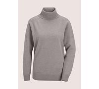 Rollkragenpullover MADELEINE "Kaschmirpullover Rollkragenpullover mit Rippstrick-Details", Damen, Gr. 44/46, grau (steingrau, melange), Obermaterial: 100% Kaschmir WS., Modern, gerade, Pullover Rollkr