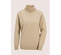 Rollkragenpullover MADELEINE "Kaschmirpullover Rollkragenpullover mit Rippstrick-Details", Damen, Gr. 44/46, beige (beige, melange), Obermaterial: 100% Kaschmir WS., Modern, gerade, Pullover Rollkrage